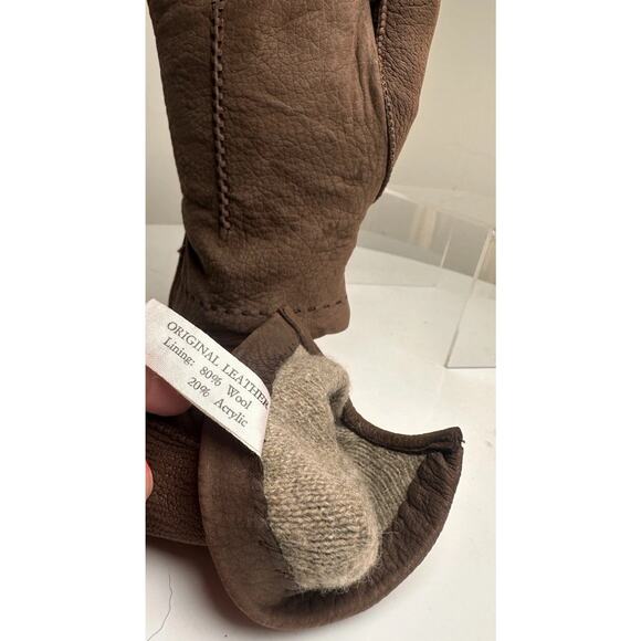 Vtg Women's Soft Leather Brown Wool Lined Gloves Sz 6.5 Made In Italy Winter EC - Picture 7 of 11